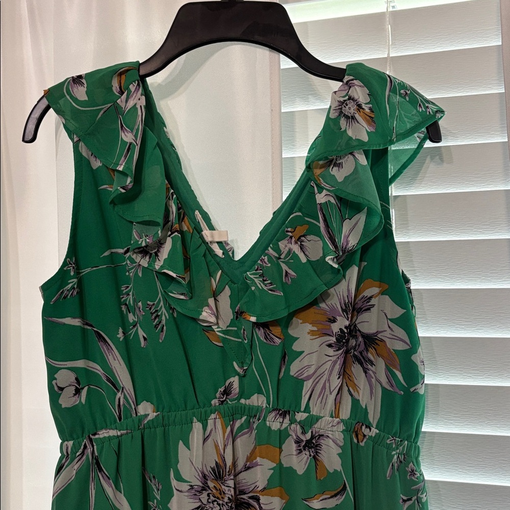 Maurices Green Floral Ruffle V-Neck Maxi Dress - Picture 2 of 6